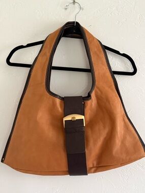 Sophia Visconti Tan Leather Buckle Hobo Shoulder Bag